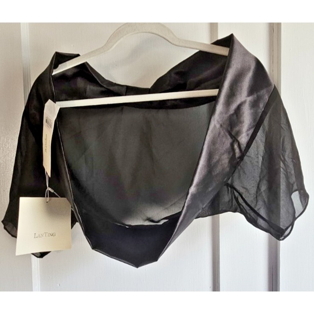 NWT TS Couture special occasion black satin sheer shawl XS